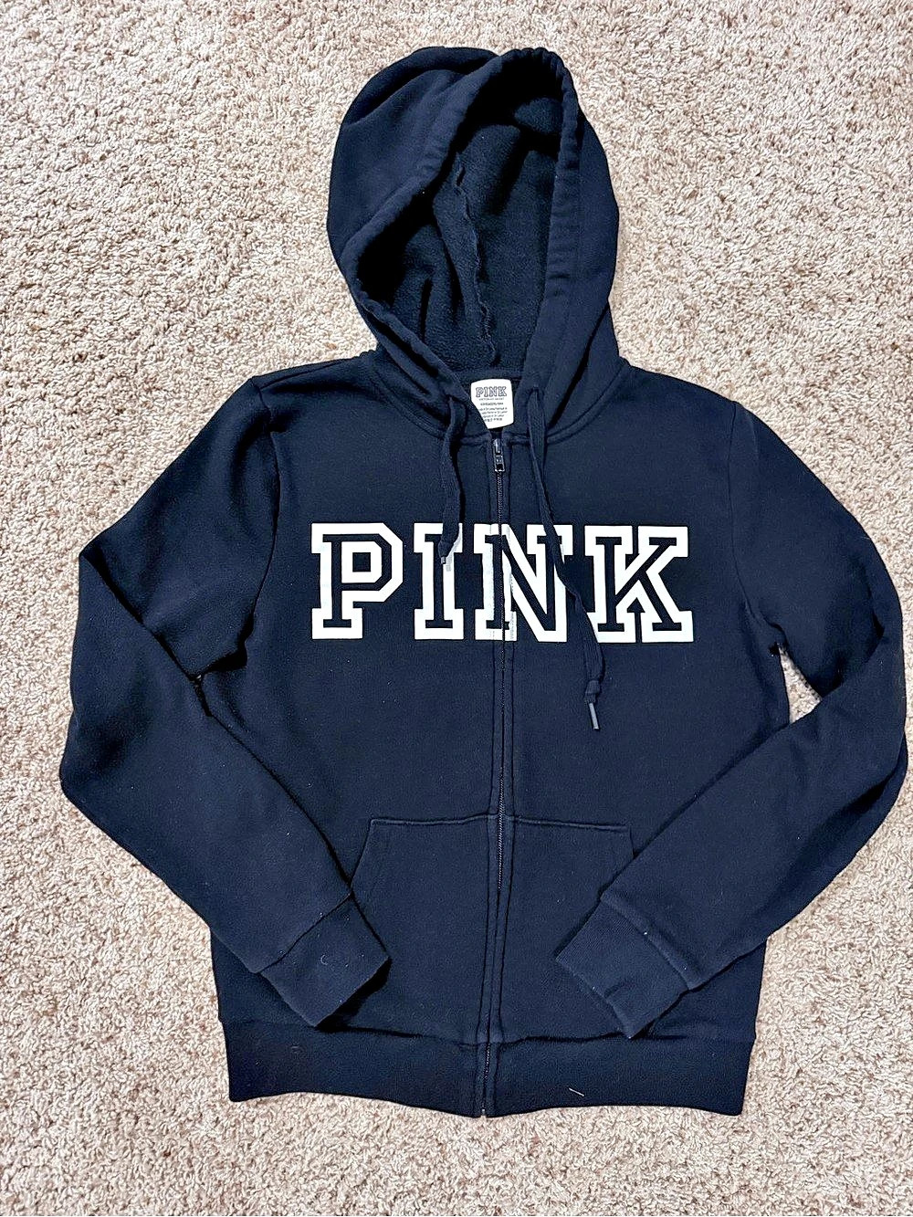PINK Full-Zip Hoodie Black & White Size Small